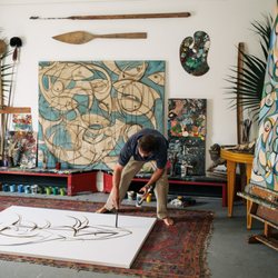 Alex Beard Studio - Alex Beard working in his painting studio. Photo by Bryan Tarnowski, Spring 2017.