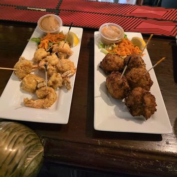 Pusser's Road Town Pub - Bang! Bang! Gulf Shrimp and Conch Fritters with firecracker sauce - Bars Near Me - Tortola, Virgin Islands Pusser's Road Town Pub - Bang! Bang! Gulf Shrimp and Conch Fritters with firecracker sauce - Bars Near Me - Tortola, Virgin Islands