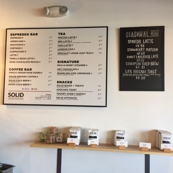 Solid Coffee Roasters - Menu (August 2018) - Coffee Roasteries Near Me - Artesia, California