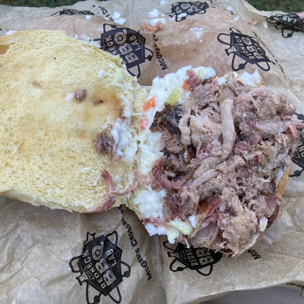 The Redneck BBQ Lab - Barbecue sandwich with slaw - Barbeque Near Me - Benson, North Carolina