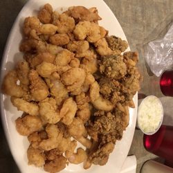 Dry Dock Seafood Restaurant - Shrimp and Oysters with fries.