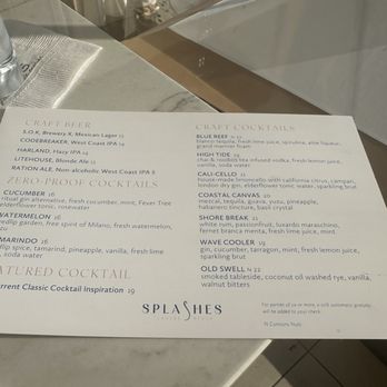 Splashes Restaurant - Cocktail Menu - New American Near Me - Laguna Beach, California