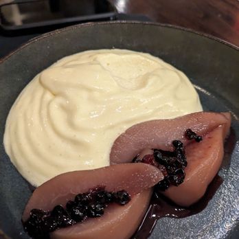 Barberio Osteria - Poached pear with zabaione - Italian Near Me - San Francisco, California Barberio Osteria - Poached pear with zabaione - Italian Near Me - San Francisco, California