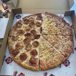 Large extra cheese half pepperoni