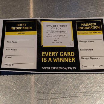 California Pizza Kitchen - 77.5% of all Thank You cards will have 10% off inside. If you choose to redeem at a later time, a manager will need to fill out their info - Pizza Near Me - Long Beach, California California Pizza Kitchen - 77.5% of all Thank You cards will have 10% off inside. If you choose to redeem at a later time, a manager will need to fill out their info - Pizza Near Me - Long Beach, California
