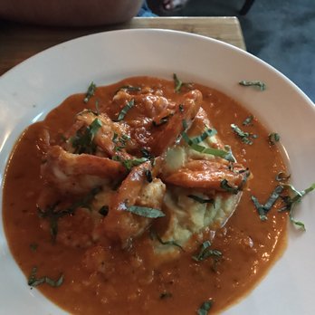 Stella's - Shrimp with ouzo sauce and fava bean purée. Absolutely incredible. - Greek Near Me - Charleston, South Carolina Stella's - Shrimp with ouzo sauce and fava bean purée. Absolutely incredible. - Greek Near Me - Charleston, South Carolina