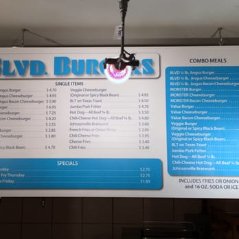 Boulevard Burgers - Menu Board - Burgers Near Me - Overland Park, Kansas