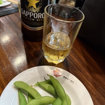 Ten Gu Ramen - Edamame and a cold Sapporo - Ramen Near Me - Bakersfield, California