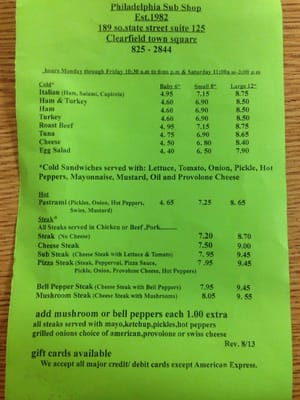 Menu photo 5 Philadelphia Sub Shop Clearfield, UT Menu photo 5 Philadelphia Sub Shop Clearfield, UT