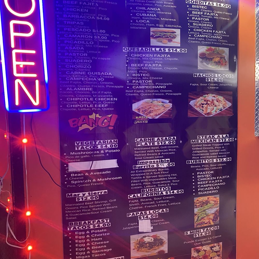 Bomb Tacos - Menu - Tacos Near Me - Austin, Texas
