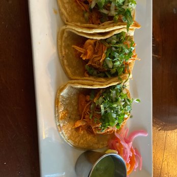 Friducha - Chicken Tinga tacos with chipotle sauce and those onions and peppers that require a fire extinguisher - Mexican Near Me - Brooklyn, New York