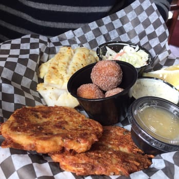Beer Snobs - Baked fish with potato pancakes - American Near Me - Hartland, Wisconsin Beer Snobs - Baked fish with potato pancakes - American Near Me - Hartland, Wisconsin