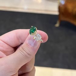 Ozel Jewelers - Palm Desert - Custom Double Solitaire Engagement Ring made for our wonderful client. 3.60 Pear Shape Emerald and 3.01 Carat Cushion Cut Diamond set in 18K