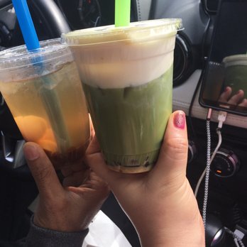 Omg Squee - matcha caramel latte with black tea lychee tea - Desserts Near Me - Austin, Texas Omg Squee - matcha caramel latte with black tea lychee tea - Desserts Near Me - Austin, Texas