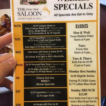 Pizza Time Saloon - Daily specials - Pizza Near Me - West Point, Pennsylvania Pizza Time Saloon - Daily specials - Pizza Near Me - West Point, Pennsylvania