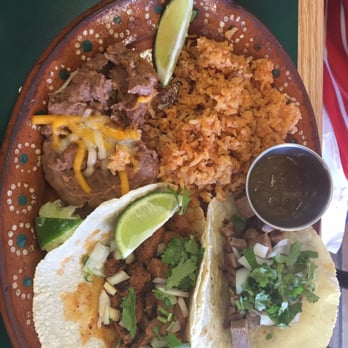 La Brisa Tacos Y Mariscos - Taco plate $8.99 (3 tacos, beans and rice) a lengua, chorizo, al pastor - Mexican Near Me - Sarasota, Florida