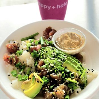 Happy + Hale - Ahi Tuna Poke Bowl and a Pink Drink - Salad Near Me - Durham, North Carolina Happy + Hale - Ahi Tuna Poke Bowl and a Pink Drink - Salad Near Me - Durham, North Carolina