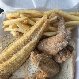 Pick 2 combo. Fried fish & 2 wings with fries Pick 2 combo. Fried fish & 2 wings with fries