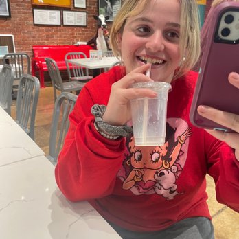 Katie's Ice Cream - Macy enjoying the ambiance and a shake - Ice Cream & Frozen Yogurt Near Me - Dickson, Tennessee