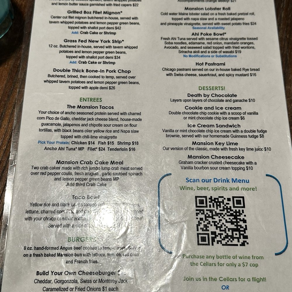 The Mansion - Menu - New American Near Me - Melbourne, Florida