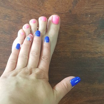 Julie's Nails - Toenails nike pink and fingernails are blue with one flag nail Turned out great for the 4th of july - Nail Salons Near Me - Tacoma, Washington Julie's Nails - Toenails nike pink and fingernails are blue with one flag nail Turned out great for the 4th of july - Nail Salons Near Me - Tacoma, Washington