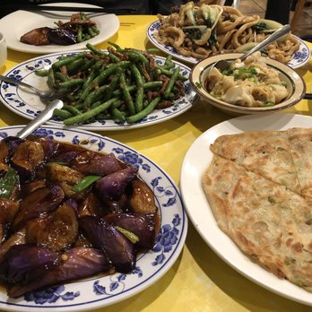 Shan Dong - Garlic eggplant, green onion pancake, string beans, hand pulled noodles, spicy wontons - Chinese Near Me - Oakland, California