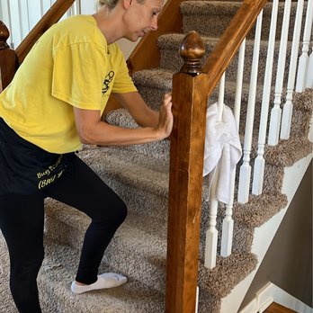 Busy Bee Cleaning Services - Our Busy bee is famous for given some detail to our cleaning! She's wiping down the staircase railing posts, getting read dirty handprints. - Home Cleaning Near Me Busy Bee Cleaning Services - Our Busy bee is famous for given some detail to our cleaning! She's wiping down the staircase railing posts, getting read dirty handprints. - Home Cleaning Near Me