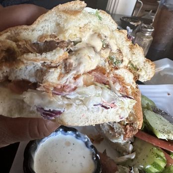 Emberz - The fried chicken sandwich with side salad - Wine Bars Near Me - Sonora, California