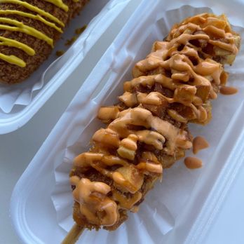 88 Pocha - potoato hotdog drizzled with spicy mayo - Korean Near Me - Gardena, California