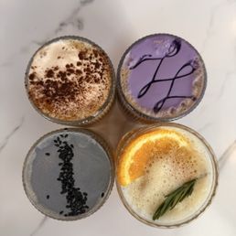 Sesame latte, purple haze latte. Tropical fruit tea, pumpkin spice latte
