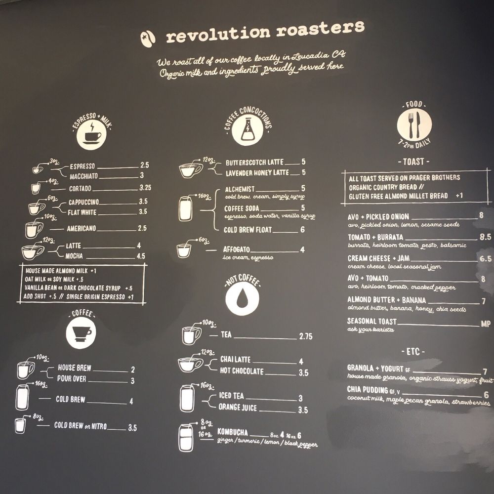 Revolution Roasters - Menu 9/24/2017 - Coffee & Tea Near Me - Oceanside, California Revolution Roasters - Menu 9/24/2017 - Coffee & Tea Near Me - Oceanside, California