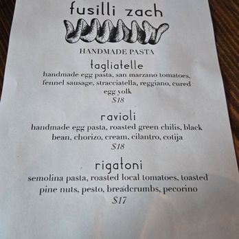 Fusilli Zach - Pasta pop up menu - Pop-Up Restaurants Near Me - Wheat Ridge, Colorado Fusilli Zach - Pasta pop up menu - Pop-Up Restaurants Near Me - Wheat Ridge, Colorado