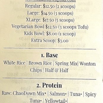 Chaodown Poki - Menu as of May 2021 - Hawaiian Near Me - Roseville, California