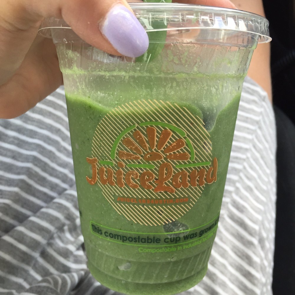 JuiceLand - Monthly special -July 2016 I substituted coconut water for apple juice - Juice Bars & Smoothies Near Me - West Lake Hills, Texas
