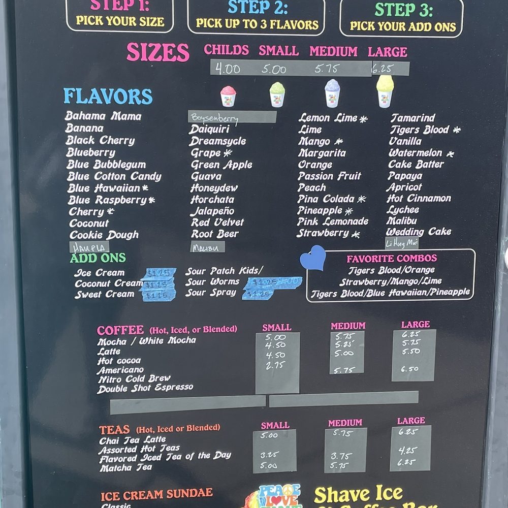 Peace Love Shave Ice - Menu - Shaved Ice Near Me - Manteca, California Peace Love Shave Ice - Menu - Shaved Ice Near Me - Manteca, California