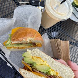 The Crooked Cup - Bagel sandwich + iced latte