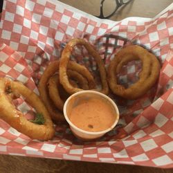 The Brewery by Quinns - The onion rings they have spicy honey on them and spicy mayo dip