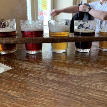 Prague Beer Museum - From left to right: Demon (amber lager), Rohozec Cherry, Prague Beer Museum Real Deal Ale (IPA), Porter, and Bakalar Honey (lager) - Gastropubs Near Me - Praha 1, Puerto Rico Prague Beer Museum - From left to right: Demon (amber lager), Rohozec Cherry, Prague Beer Museum Real Deal Ale (IPA), Porter, and Bakalar Honey (lager) - Gastropubs Near Me - Praha 1, Puerto Rico