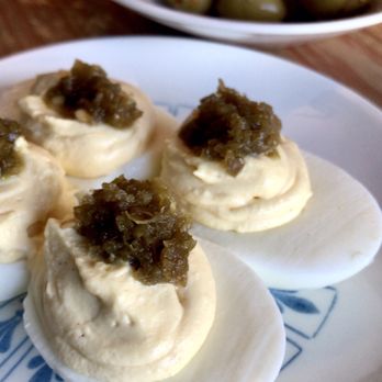 Frenchish - Devilish eggs and marinated olives - French Near Me - Albuquerque, New Mexico