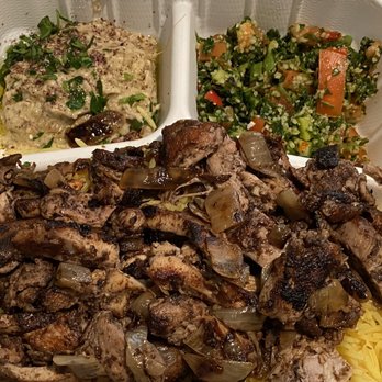 Dish N Dash - Sunnyvale - Pulled Sumac Chicken with Rice and 2 Sides (Babaghanouge and Tabouli) - Middle Eastern Near Me - Sunnyvale, California