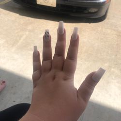 T. S. Nails - White coffin nails with butterflies