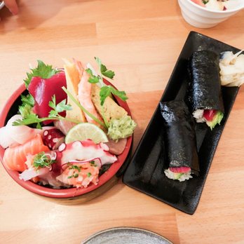 Jinbei - Tuna hand roll and chirashi bowl. Look at the colors!! - Japanese Near Me - Irvine, California Jinbei - Tuna hand roll and chirashi bowl. Look at the colors!! - Japanese Near Me - Irvine, California