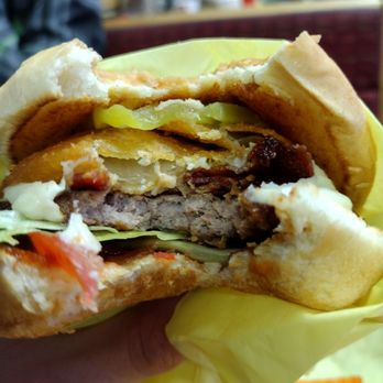 The Surf Shack - The onion ring and BBQ sauce made this burger tasty - Burgers Near Me - Coeur D Alene, Idaho