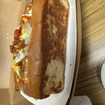 Dirt Dog X - LA street dog - grilled veggies, mayo, mustard, ketchup, bacon aioli and bacon bits - Hot Dogs Near Me - Bakersfield, California