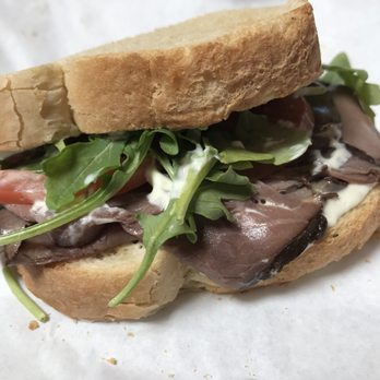 Latham Bakery - Roast Beef on slightly toasted sourdough w/lemon dill horseradish sauce, arugula & tomato - Patisserie/Cake Shop Near Me - Forney, Texas
