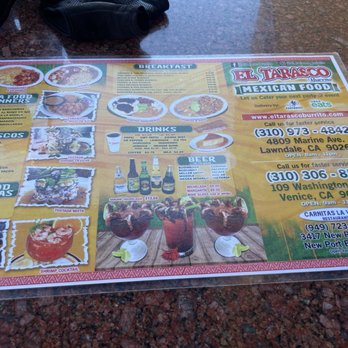 El Tarasco - Menu 1 7/2024 - Mexican Near Me - Marina del Rey, California