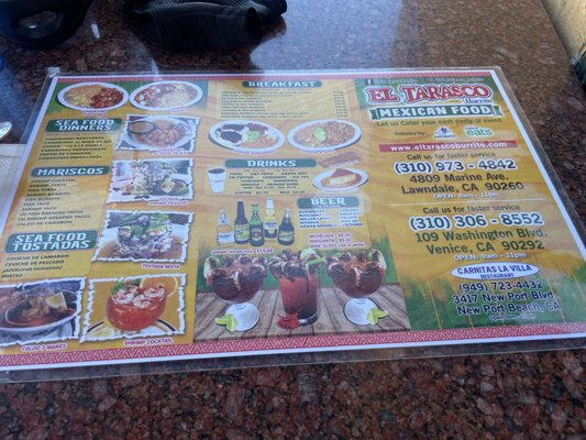 Menu photo 2 El Tarasco Marina del Rey, CA