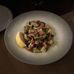 Wood-fired Brussels with peppadew peppers