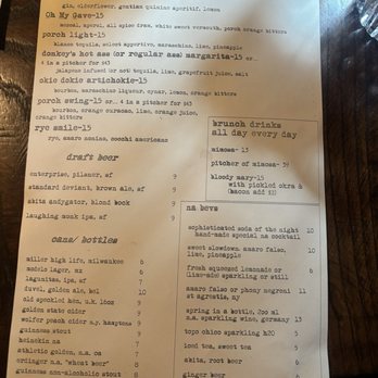 The Front Porch - Drink menu (cocktails and nonalcoholic beverages) - Southern Near Me - San Francisco, California The Front Porch - Drink menu (cocktails and nonalcoholic beverages) - Southern Near Me - San Francisco, California