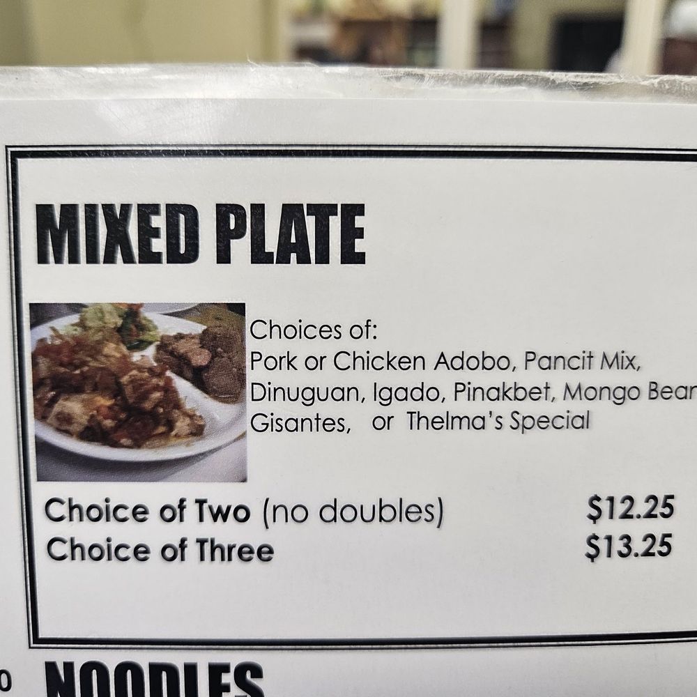 Thelma's Restaurant - Updated prices for the mixed plate... still cheap! - Filipino Near Me - Waipahu, Hawaii Thelma's Restaurant - Updated prices for the mixed plate... still cheap! - Filipino Near Me - Waipahu, Hawaii